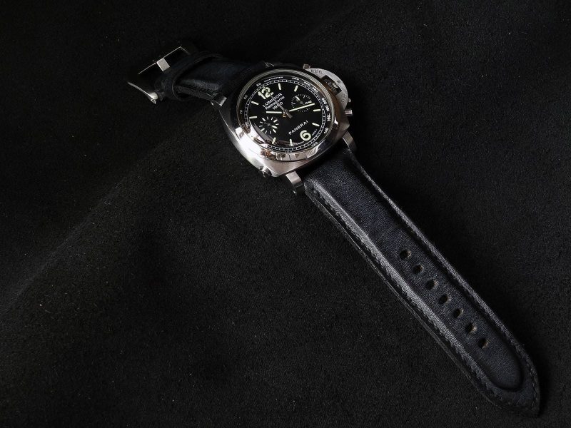 Black Muscular Strap for Panerai Luminor Rattrapante by Gunny Straps