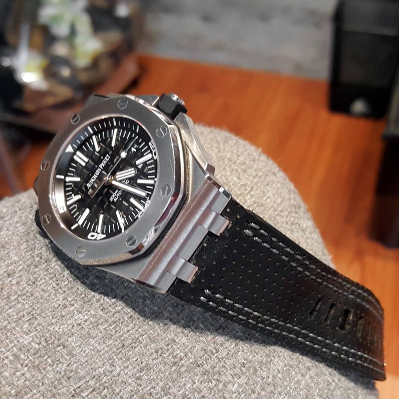 Black Perforated Leather Strap For Audemars Piguet Royal Oak Offshore Diver by Gunny Straps