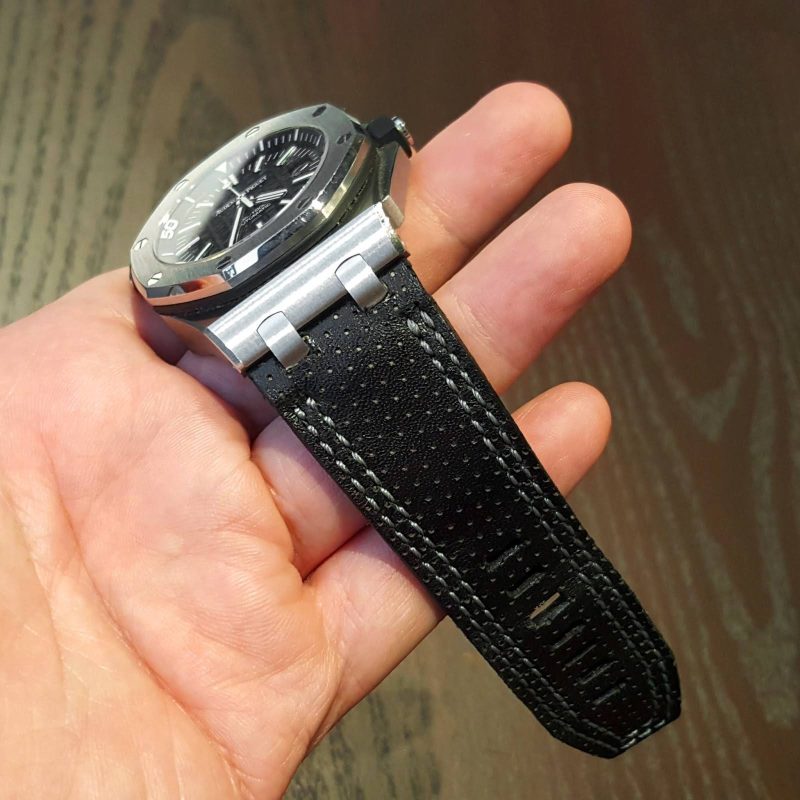 Black Perforated Leather Strap For Audemars Piguet Royal Oak Offshore Diver by Gunny Straps