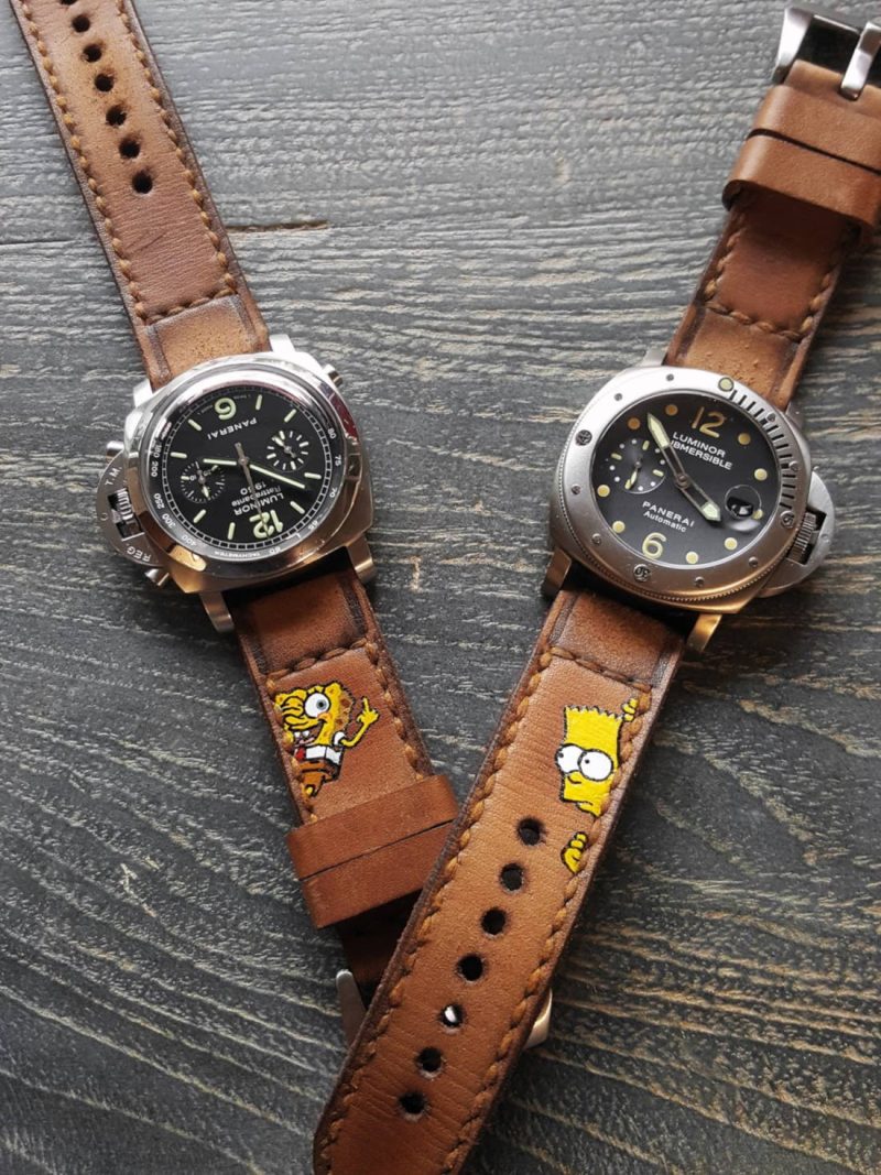 Caitlin 2 Strap With Bart Simpson and Spongebob for Panerai Luminor by Gunny Straps