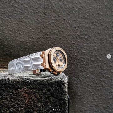 Matte White Double Hornback Croco Strap For Audemars Piguet Royal Oak Offshore Chronograph Rose Gold by Gunny Straps