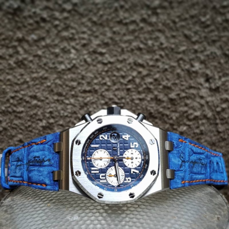 Blue Nubuck Croco leather Strap For Audemars Piguet Royal Oak Offshore Chronograph by Gunny Straps