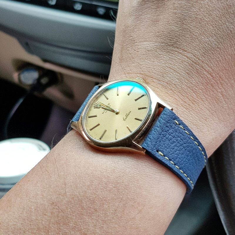 pebble airforce blue leather strap for rolex cellini by Gunny Straps