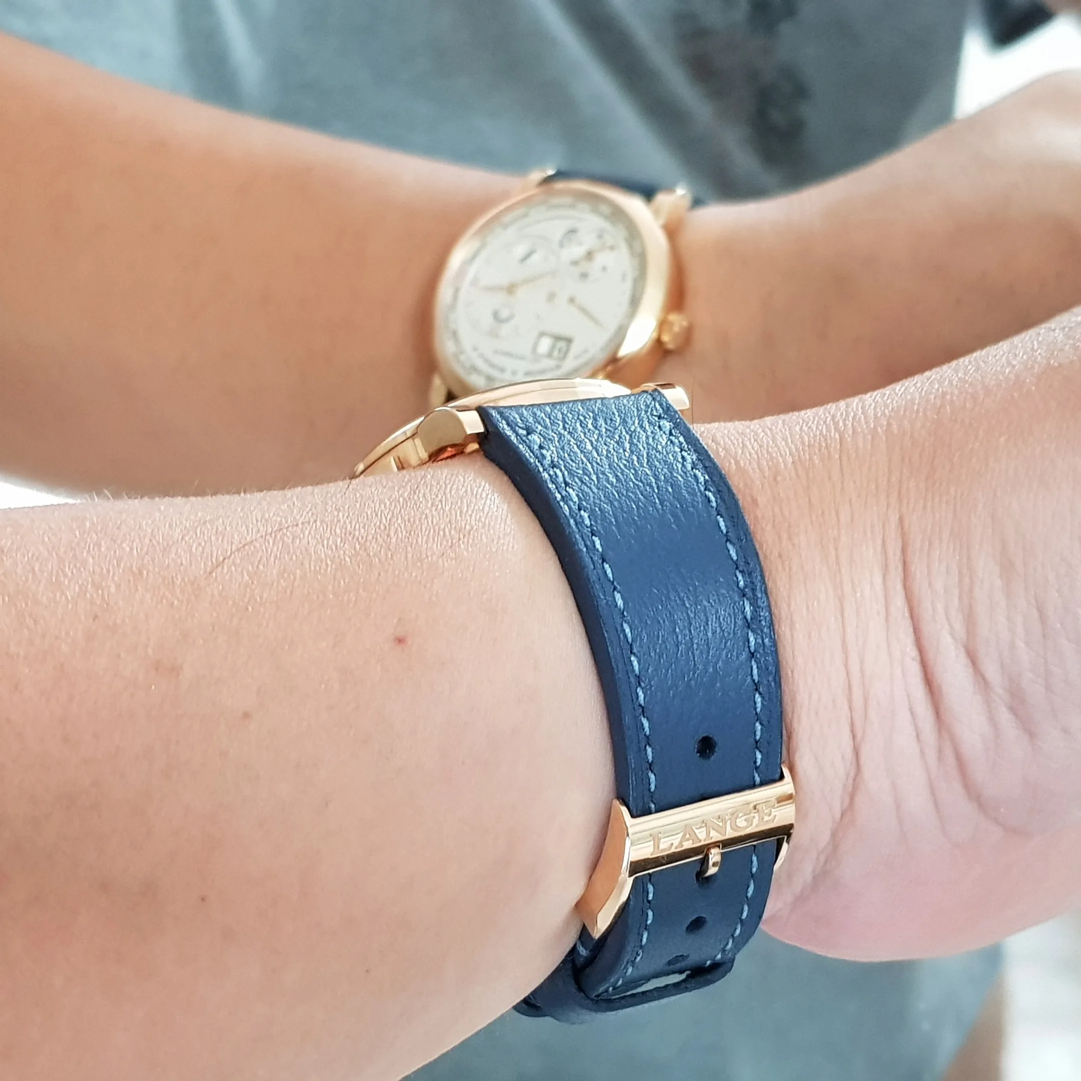 Pebble Airforce Blue elegant classic leather watch strap by gunny straps for dressy wristwatch looks rolex patek philippe lange soehne omega and any other vintage and modern watches