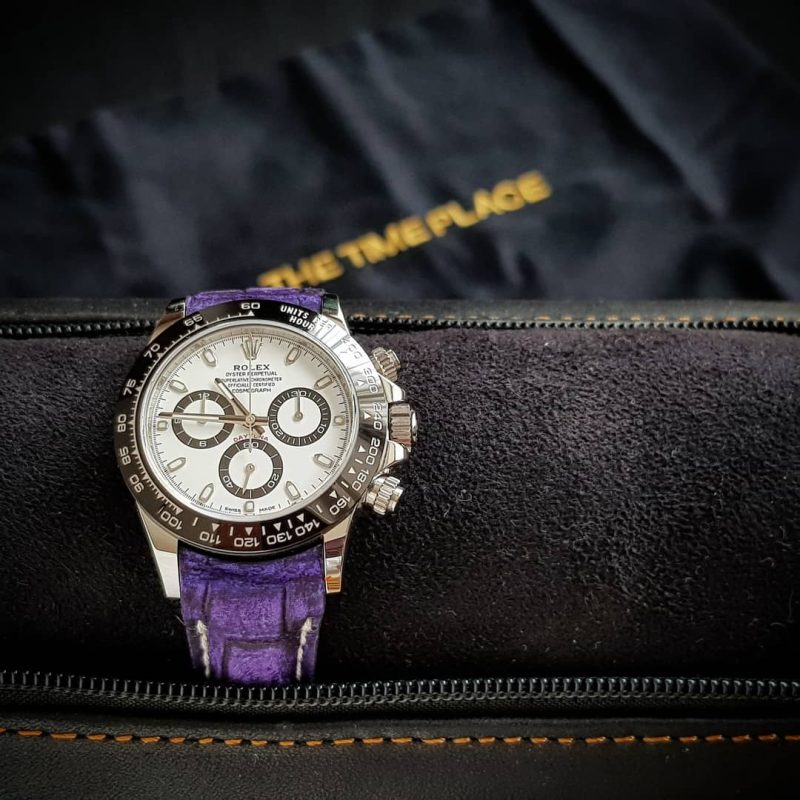 Purple Croco Nubuck Leather Strap For Rolex Daytona ceramic 116500ln with curved ends by Gunny Straps