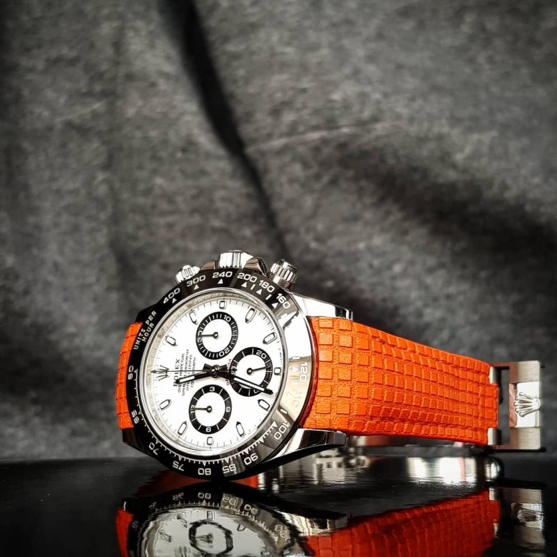 Chessboard Orange Leather Strap For Rolex Daytona by Gunny Straps