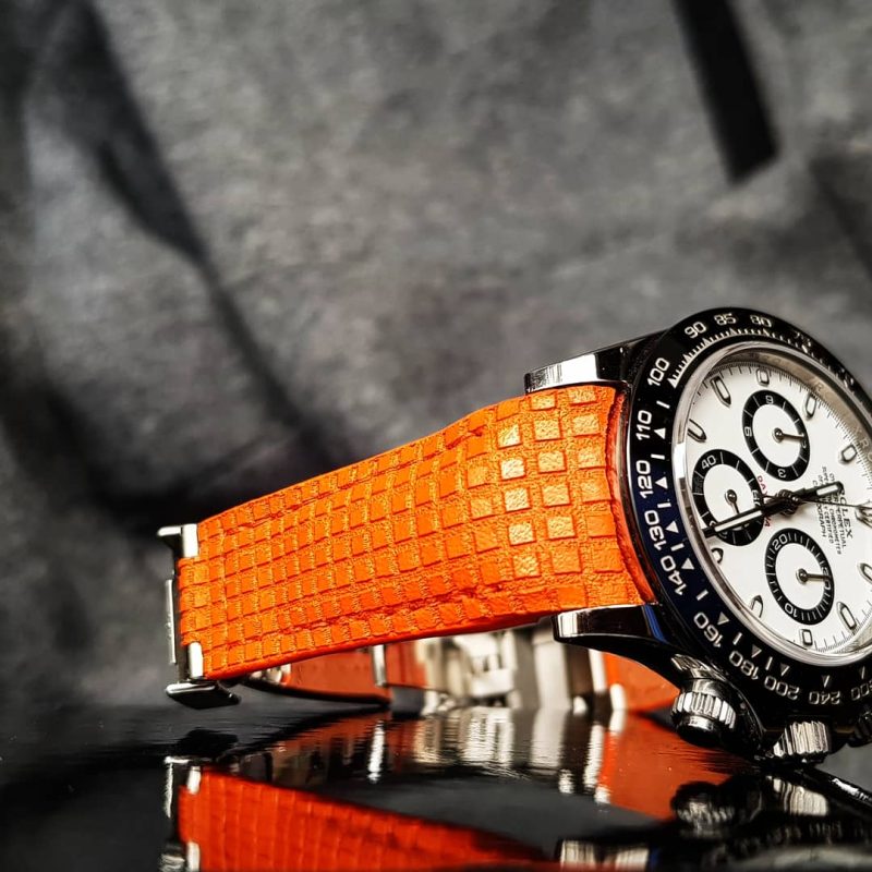 Chessboard Orange Leather Strap For Rolex Daytona by Gunny Straps