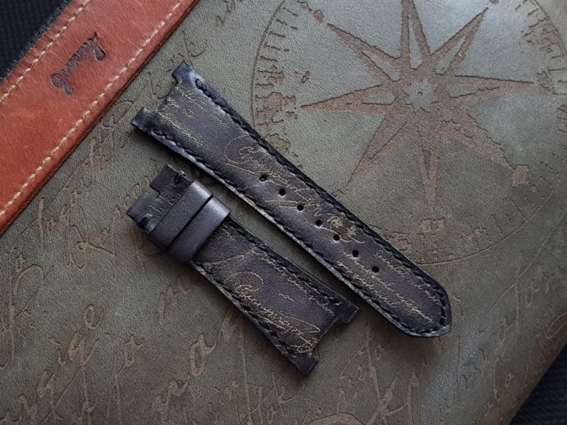 Black Patina with Gold Scritto Leather Strap For Patek Nautilus by Gunny Straps