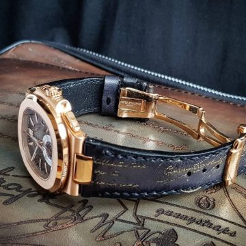 Black Patina with Gold Scritto Leather Strap For Patek Nautilus by Gunny Straps