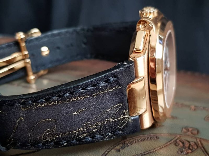 Black Patina with Gold Scritto Leather Strap For Patek Nautilus by Gunny Straps