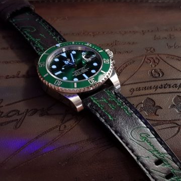 Black Patina with Green Scritto Leather Strap For Rolex Hulk by Gunny Straps
