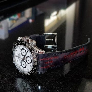 Black Patina with Red Scritto Leather Strap For Rolex Daytona by Gunny Straps