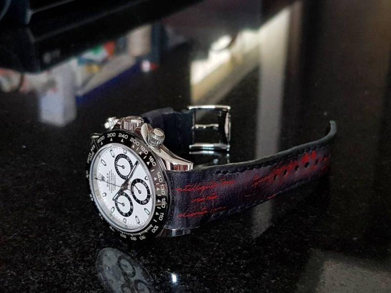 Black Patina with Red Scritto Leather Strap For Rolex Daytona by Gunny Straps