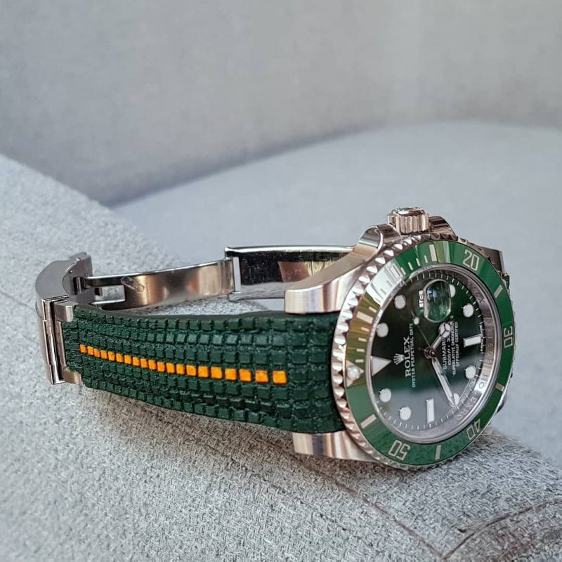 Extreme Green Chessboard with Orange Stripe Leather Strap For Rolex Hulk by Gunny Straps