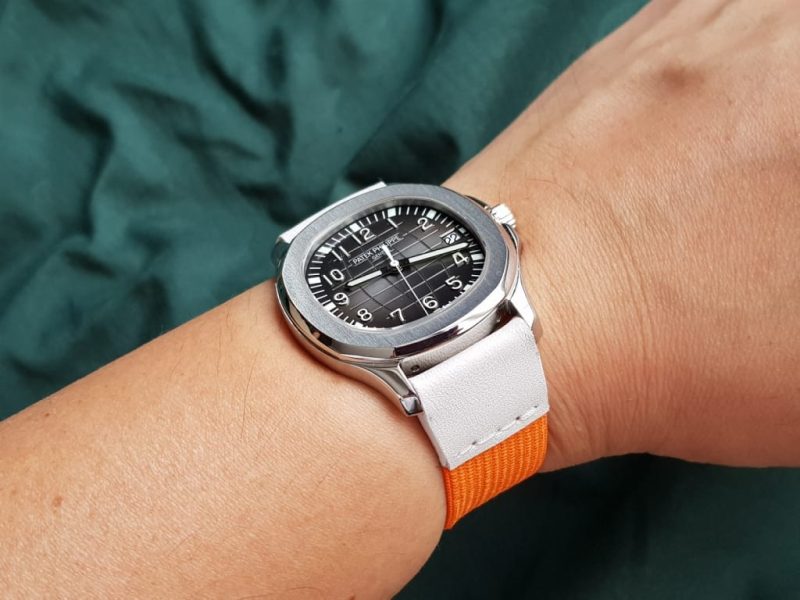 Orange White Kolor Strap For Patek Philippe Aquanut 5167 by Gunny Straps