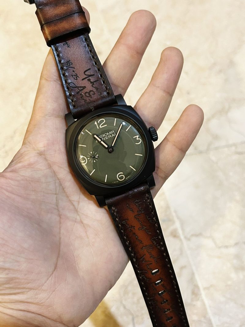 Dark Brown Patina Scritto on Panerai Radiomir PAM997 by Gunny Straps