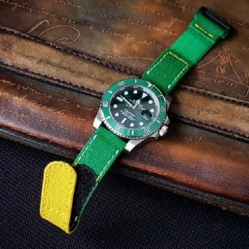 Green Canvas with Yellow Hook & Loop Flap Strap For Rolex Hulk by Gunny Straps