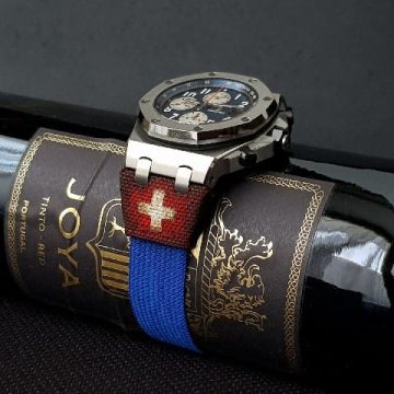 Blue Kolor with Swiss Flag Strap For Audemars Piguet Royal Oak Offshore Chronograph by Gunny Straps