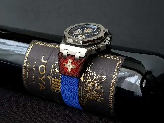Blue Kolor with Swiss Flag Strap For Audemars Piguet Royal Oak Offshore Chronograph by Gunny Straps