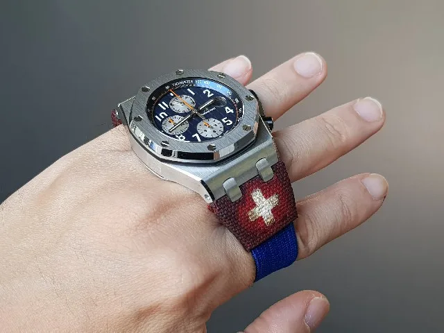 Blue Kolor with Swiss Flag Strap For Audemars Piguet Royal Oak Offshore Chronograph by Gunny Straps