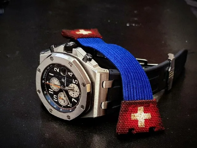 Blue Kolor with Swiss Flag Strap For Audemars Piguet Royal Oak Offshore Chronograph by Gunny Straps