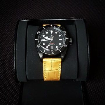 Gold Croco Strap on Tudor Watch by Gunny Straps