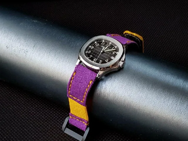 Violet Canvas with Yellow Hook & Loop and Kolor Strap For Patek Philippe Aquanaut by Gunny Straps