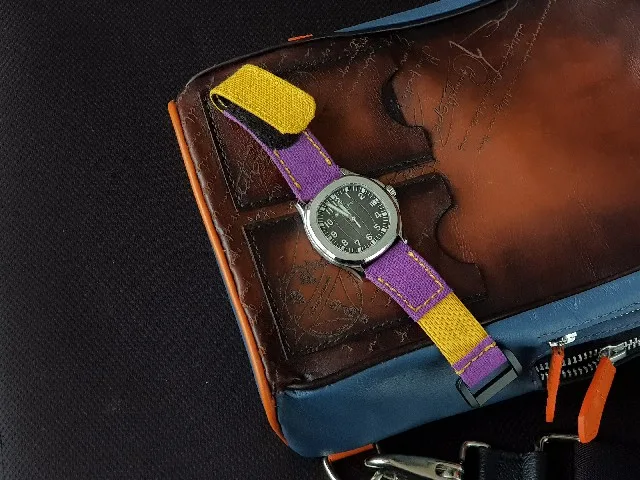 Violet Canvas with Yellow Hook & Loop and Kolor Strap For Patek Philippe Aquanaut by Gunny Straps