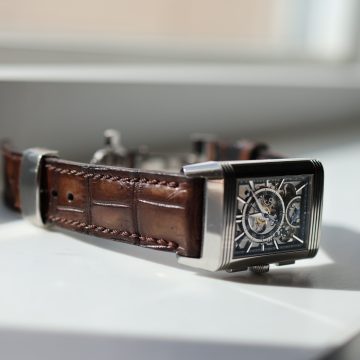 Ironwood Croco Leather Strap on Jaeger Le-Coultre watch by Gunny Straps (photo by James Fox)