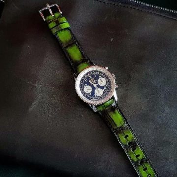 Fire Green Croco Strap on Breitling Navitimer by Gunny Straps