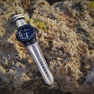 Double Muscular Vintage White Canvas Strap on Hublot by Gunny Straps