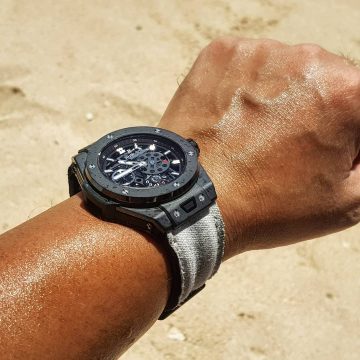 Double Muscular Vintage White Canvas Strap on Hublot by Gunny Straps