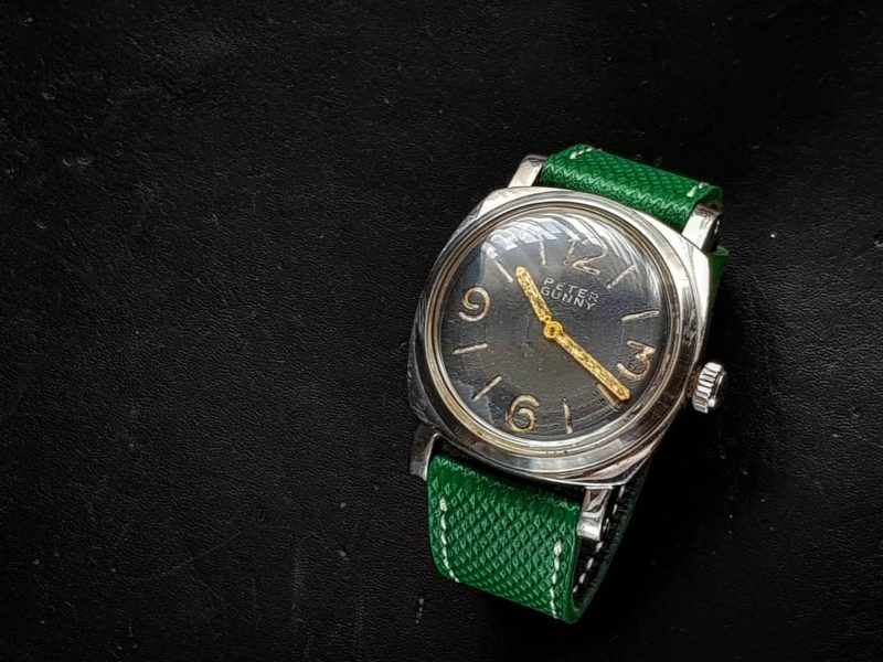 Green Stupa Strap on Panerai Luminor by Gunny Straps