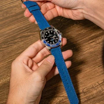 Dark-Navy-Blue-Japanese-Canvas-strap-on-Rolex-GMT-Master-II-Batman-made-by-Gunny-Straps