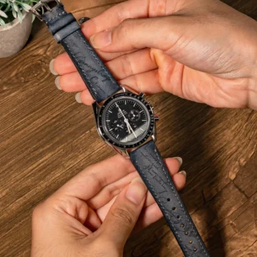 Grey-Patina-Scritto-Strap-on-Omega-Speedmaster-made-by-Gunny-Straps