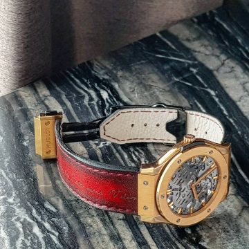 Red Patina Scritto Strap on Hublot by Gunny Straps