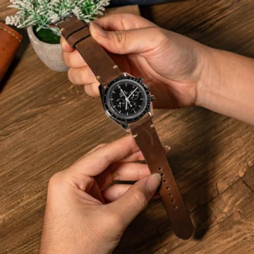 Minimalist-Chocolate-Strap-on-Omega-Speedmaster-made-by-Gunny-Straps