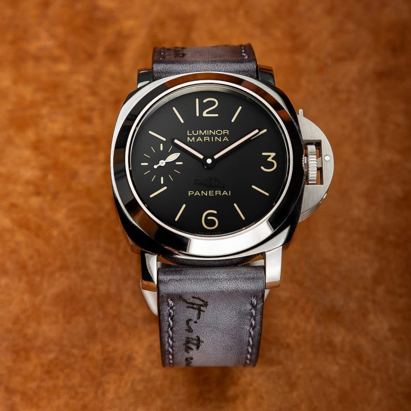 Grey Patina Scritto Strap on Panerai Luminor by Gunny Straps