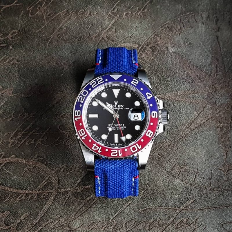 Pepsi Canvas Hook & Loop Strap For Rolex GMT Pepsi by Gunny Straps