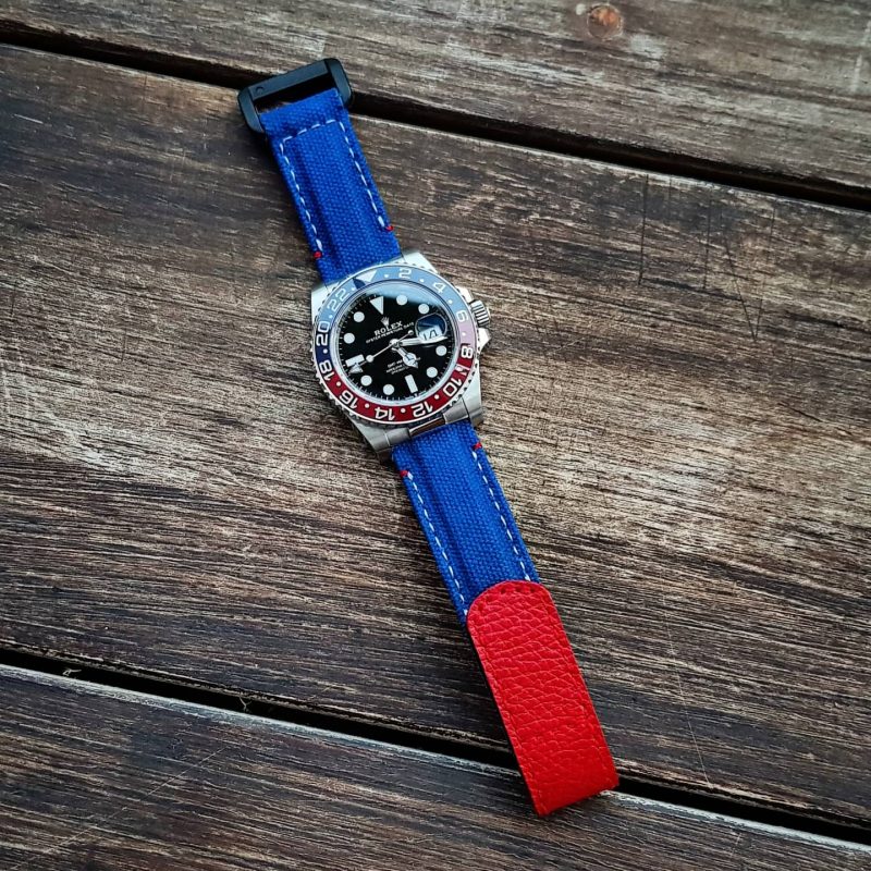 Pepsi Canvas Hook & Loop Strap For Rolex GMT Pepsi by Gunny Straps