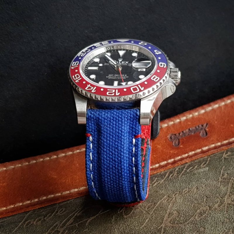 Pepsi Canvas Hook & Loop Strap For Rolex GMT Pepsi by Gunny Straps