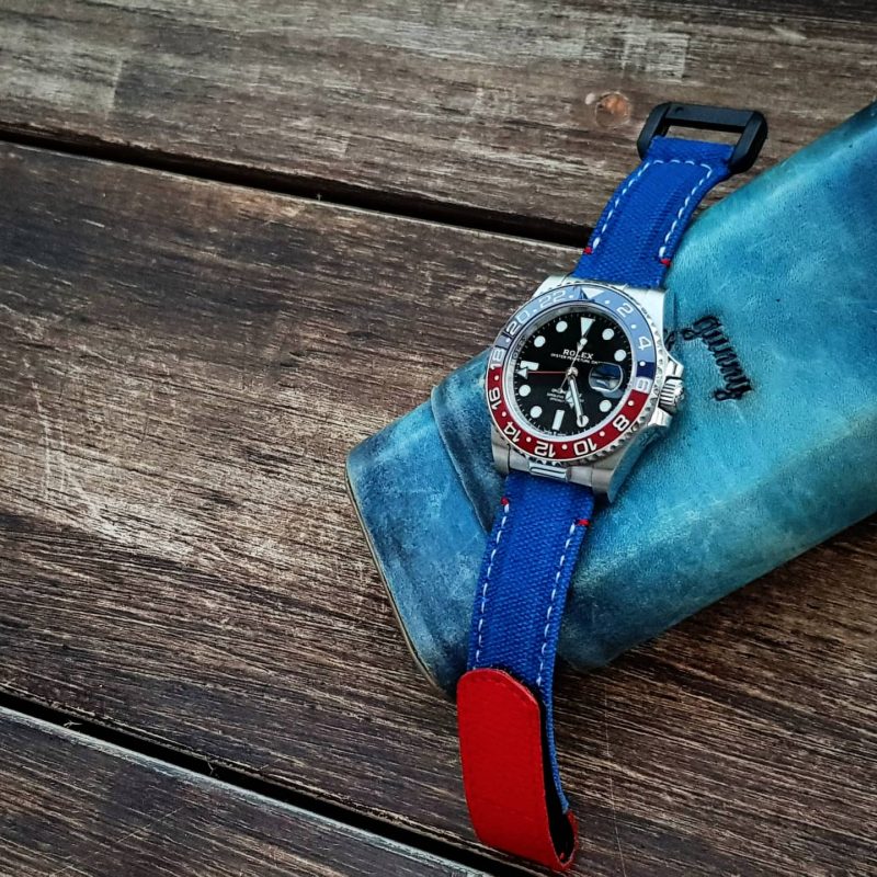 Pepsi Canvas Hook & Loop Strap For Rolex GMT Pepsi by Gunny Straps