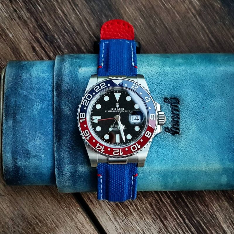 Pepsi Canvas Hook & Loop Strap For Rolex GMT Pepsi by Gunny Straps