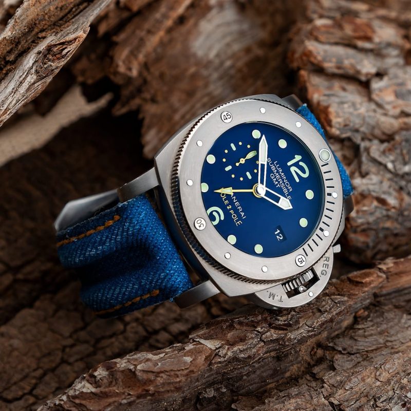 Double Muscular Vintage Blue Canvas Strap for Panerai Luminor Submersible by Gunny Straps