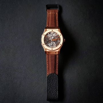 Dark Brown Canvas with Hook & Loop and Extreme Padded Style on Hublot by Gunny Straps