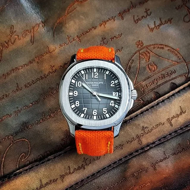 Orange Canvas Velcro Strap with Extreme Padded For Patek Philippe