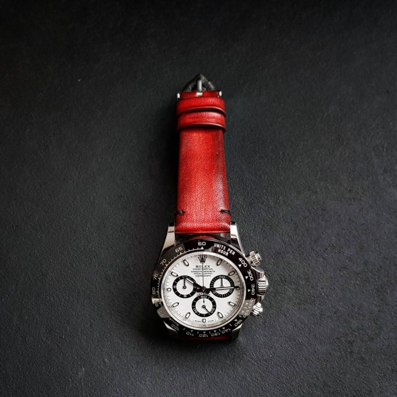 Red Metallic Leather Strap For Rolex Daytona Panda by Gunny Straps