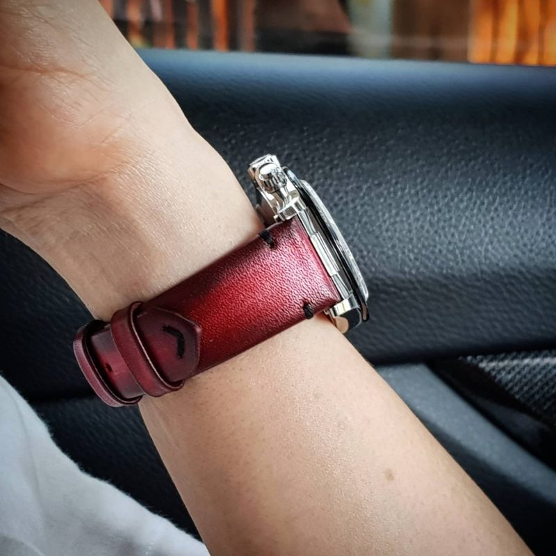 Red Metallic Leather Strap For Rolex Daytona Panda by Gunny Straps