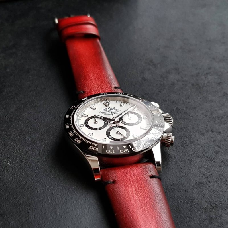 Red Metallic Leather Strap For Rolex Daytona Panda by Gunny Straps