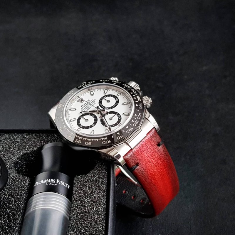 Red Metallic Leather Strap For Rolex Daytona Panda by Gunny Straps